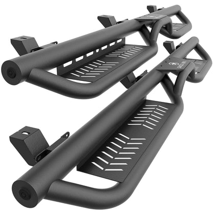 Two-Stair Black Running Boards for 2018-2026 Jeep Wrangler JL 4-Door - Rock Slider Nerf Bars