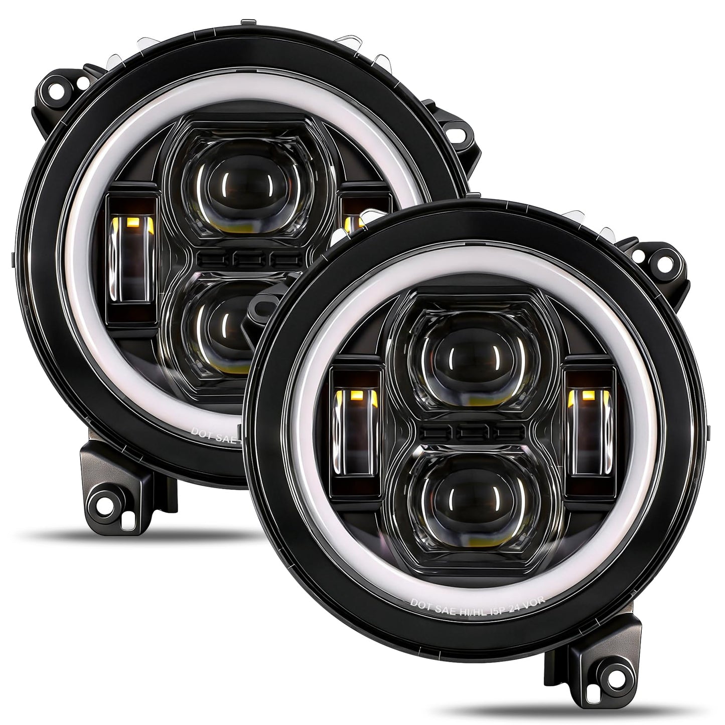9" Round LED Headlight: DRL, Hi/Lo Beam, Amber Turn Signal