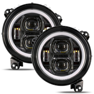 9" Round LED Headlight: DRL, Hi/Lo Beam, Amber Turn Signal