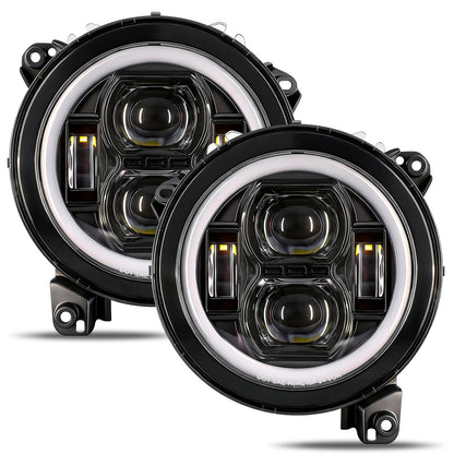 9" Round LED Headlight: DRL, Hi/Lo Beam, Amber Turn Signal