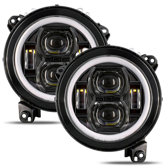 9" Round LED Headlight: DRL, Hi/Lo Beam, Amber Turn Signal