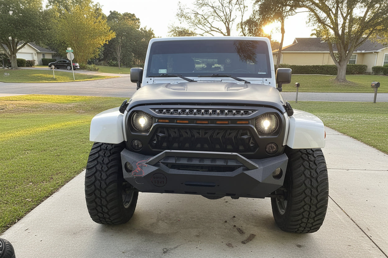 Jeep Wrangler JK Shark Grille with Amber Lights - Matte Black (2007-2018)