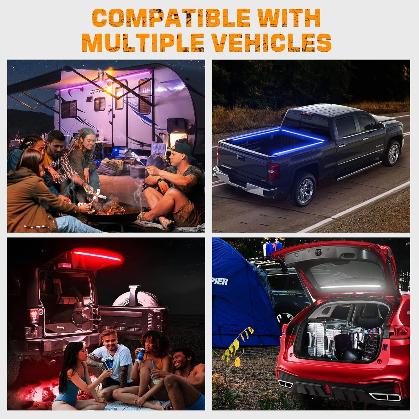 40" RGBW Rear Window Light Strip with Remote for Jeep Wrangler - Cargo & Camping