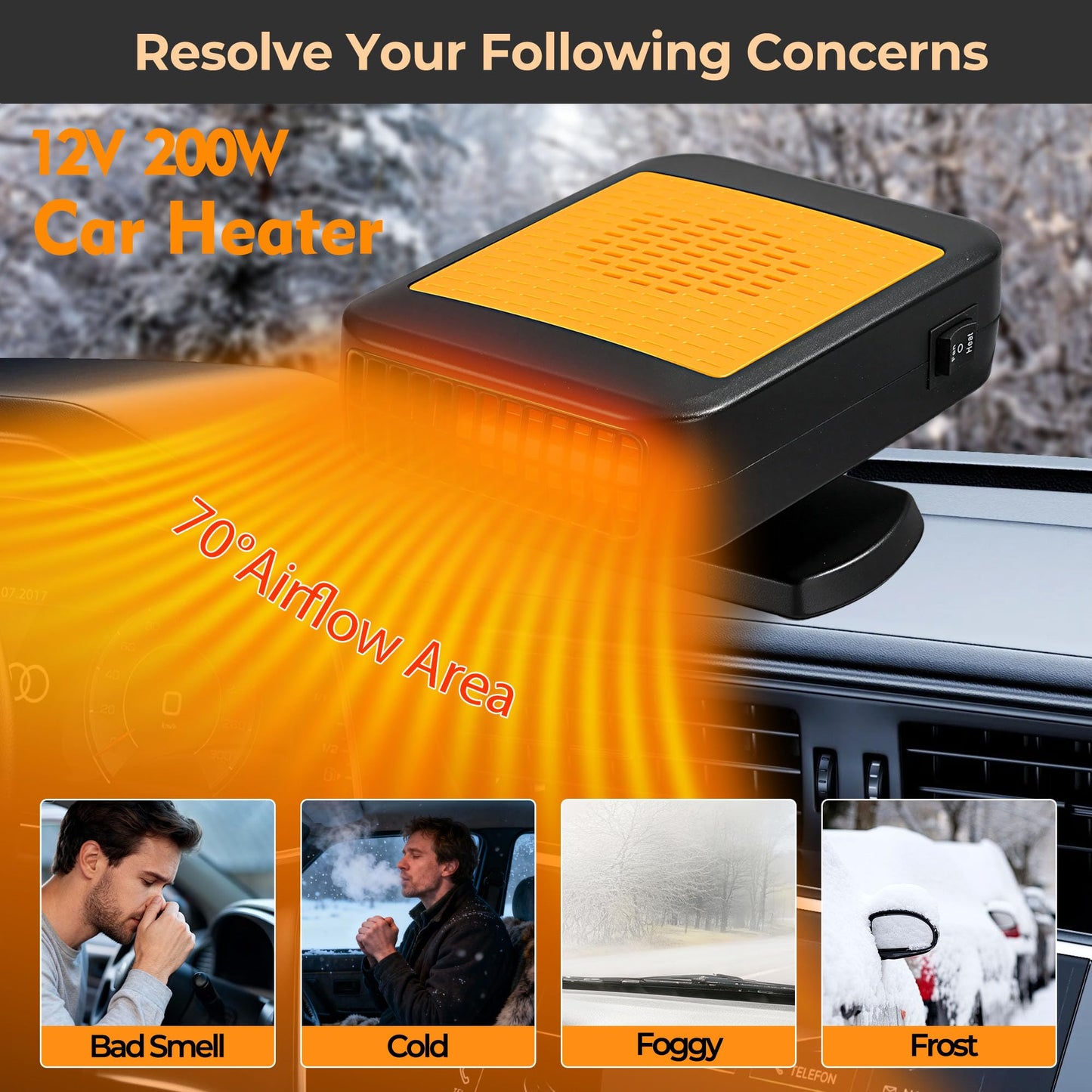 2026 Upgraded 12V Portable Car Heater - Plugs into Cigarette Lighter, 360° Rotatable Defroster