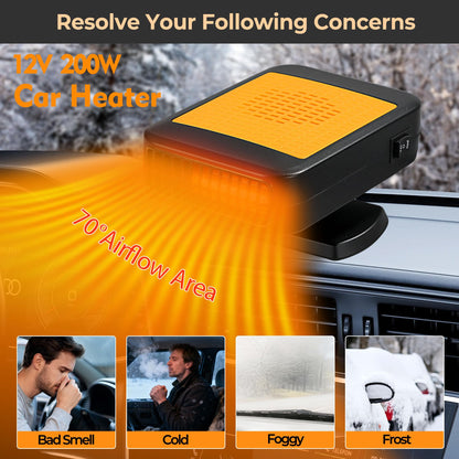 2026 Upgraded 12V Portable Car Heater - Plugs into Cigarette Lighter, 360° Rotatable Defroster