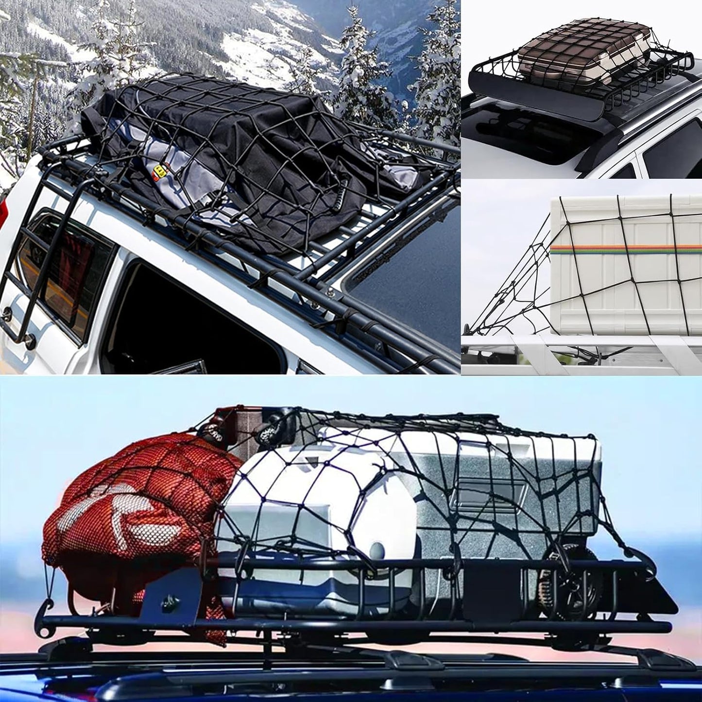 Heavy-Duty 4'x6' Stretch Cargo Net (to 10'x15') - 4"x4" Mesh, 24 Clips for Ford/Chevy/Ram/Toyota