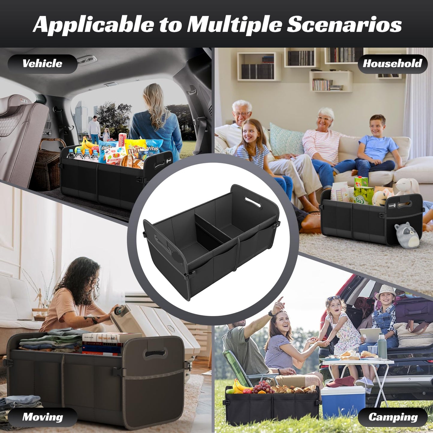 70L Collapsible Trunk Organizer with 11 Pockets - SUV/Truck Storage (Black)