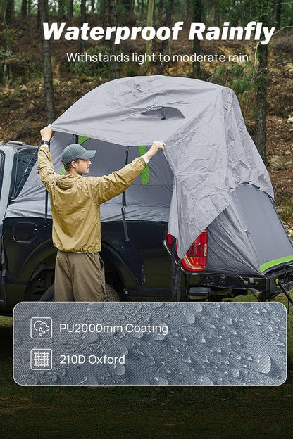 Pickup Truck Tent 2.0 - Double Layer Waterproof PU2000mm for 5.5'-5.8' Beds (2-Person, Green)