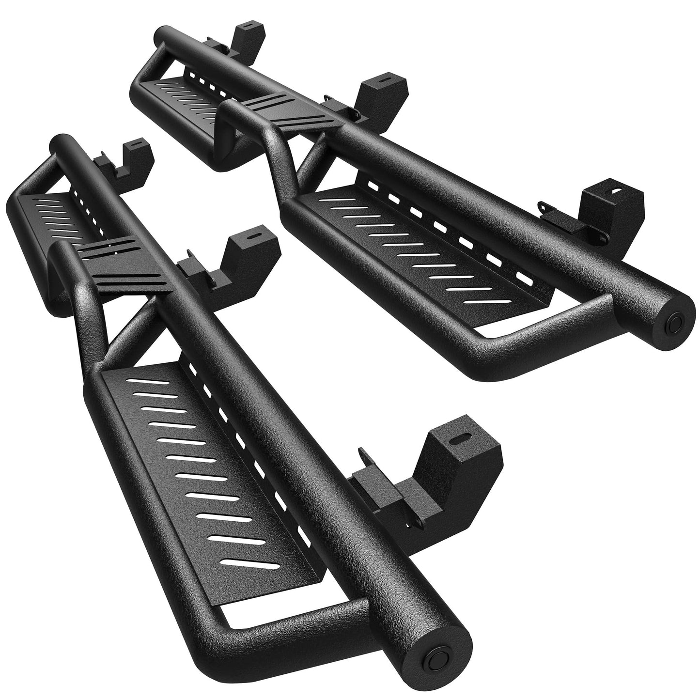 Two-Stair Black Running Boards for 2018-2026 Jeep Wrangler JL 4-Door - Nerf Bars
