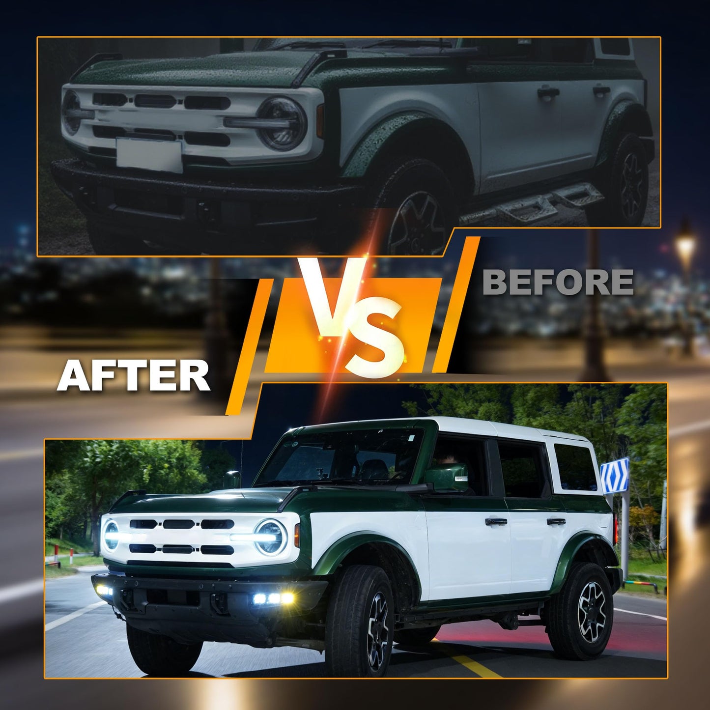 Bronco Zone LED Fog Lights, White/Amber DRL
