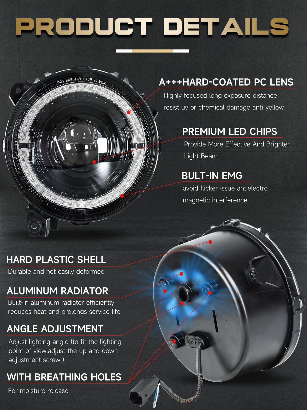 9" Round LED Headlights with DRL Halo for Jeep Wrangler JL/JT