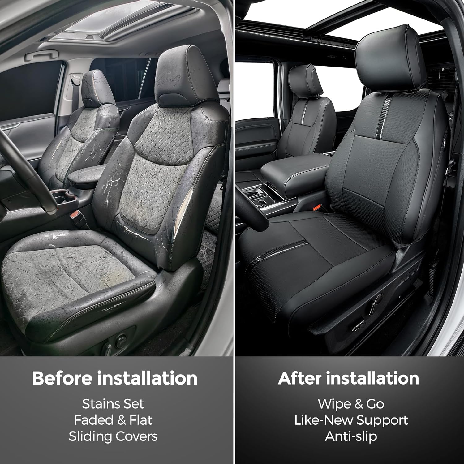 CreekT® Full Set Leather Seat Covers for Ford F150 2015-2025, Waterproof Pickup Seat Covers Custom Fit for Ford F-150 Accessories, for F150 2020 2021 2022 2023 2024 2025 Super Crew/Crew Cab(XL,XLT)