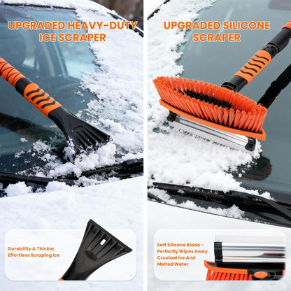 43" 3-in-1 Extendable Snow Brush - 180° Pivot, Squeegee & Ice Scraper (Black/Orange)