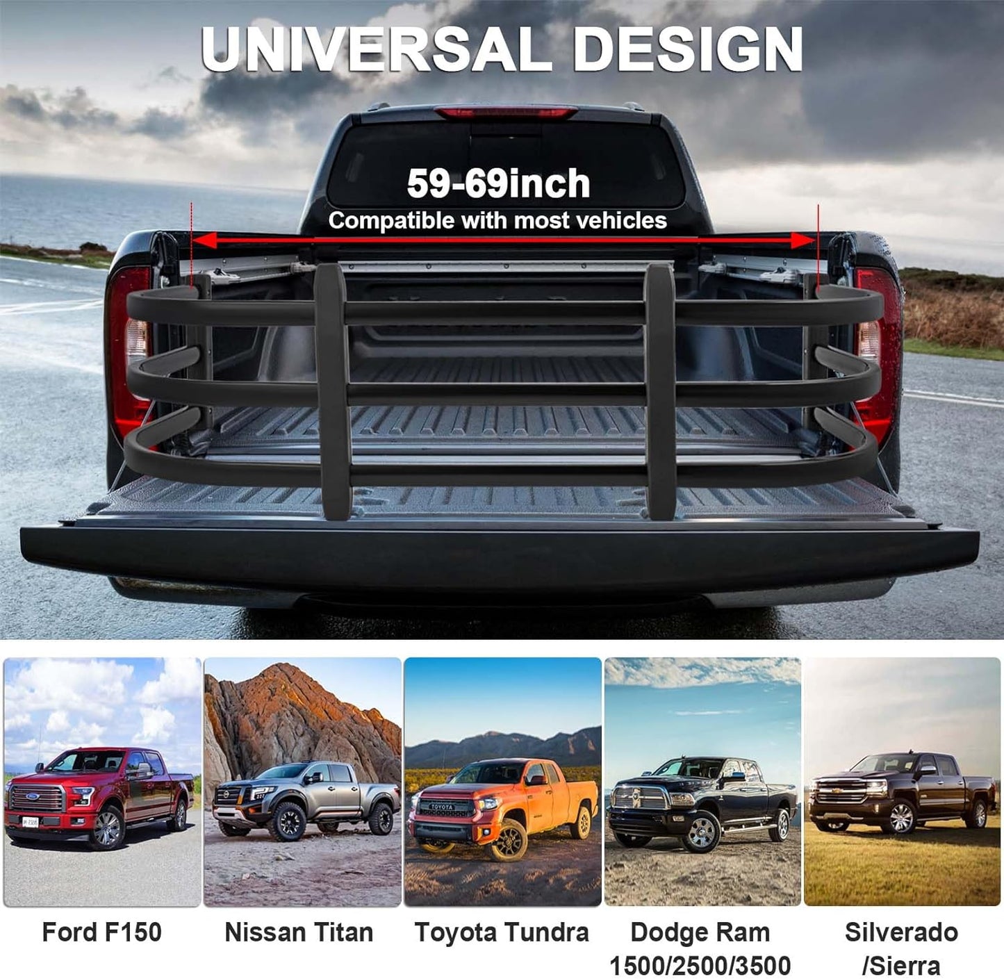 Truck Bed Extender,Fit for Ford F150/F250 7+Titan 6+Tundra 7+Sierra 3+Ram 1500/2500/3500 - OHMU