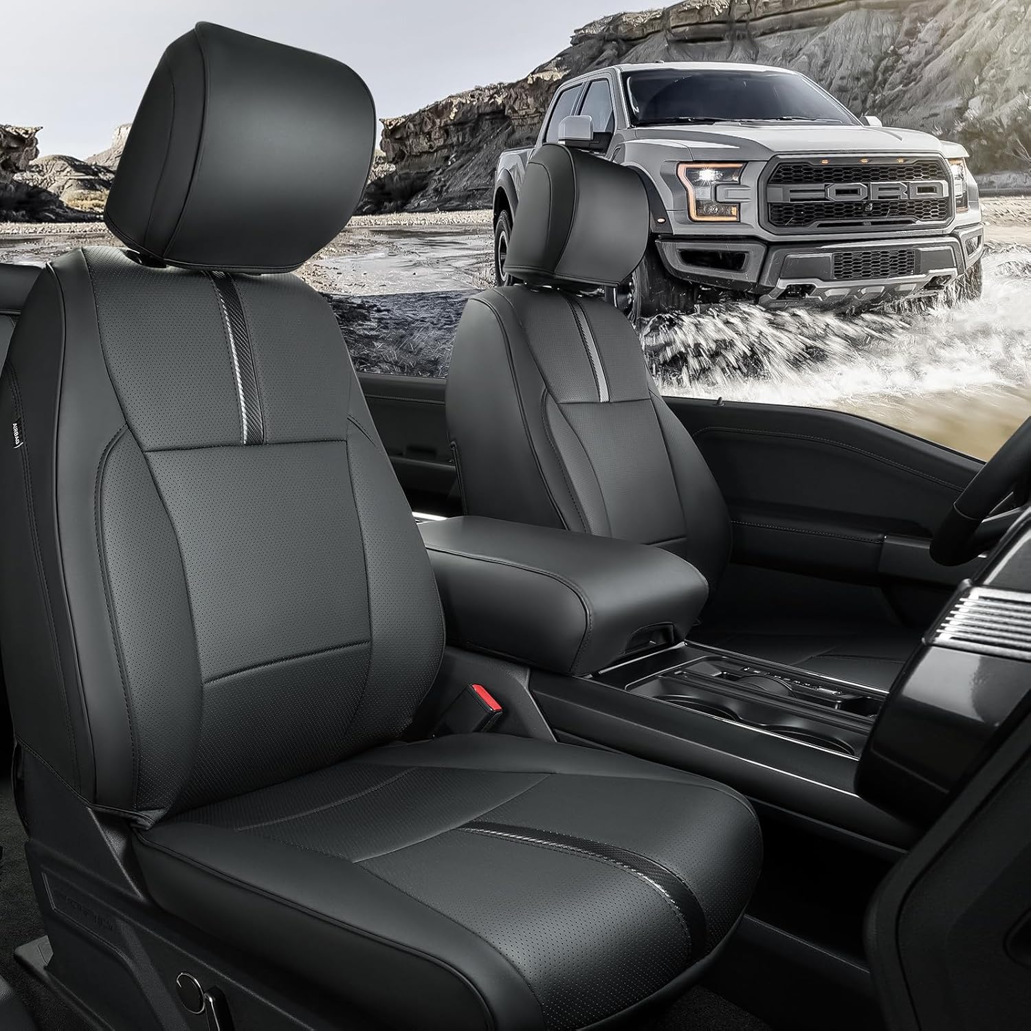 CreekT® Full Set Leather Seat Covers for Ford F150 2015-2025, Waterproof Pickup Seat Covers Custom Fit for Ford F-150 Accessories, for F150 2020 2021 2022 2023 2024 2025 Super Crew/Crew Cab(XL,XLT)