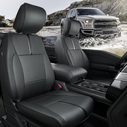 CreekT® Full Set Leather Seat Covers for Ford F150 2015-2025, Waterproof Pickup Seat Covers Custom Fit for Ford F-150 Accessories, for F150 2020 2021 2022 2023 2024 2025 Super Crew/Crew Cab(XL,XLT)