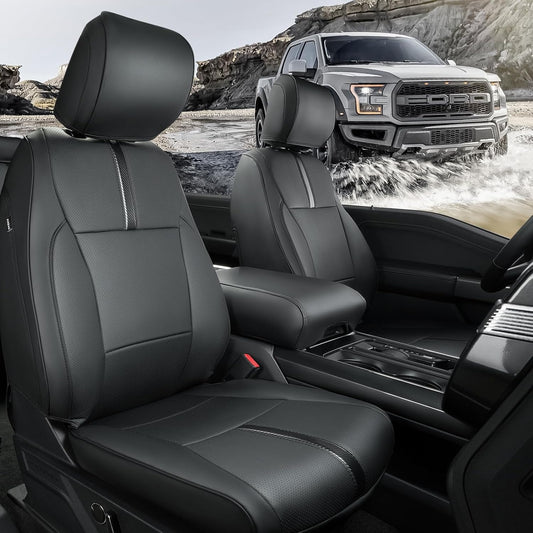 CreekT® Full Set Leather Seat Covers for Ford F150 2015-2025, Waterproof Pickup Seat Covers Custom Fit for Ford F-150 Accessories, for F150 2020 2021 2022 2023 2024 2025 Super Crew/Crew Cab(XL,XLT)