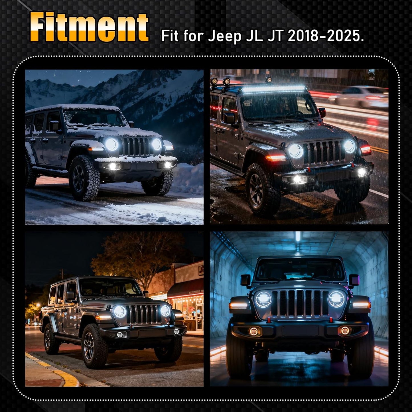 2PCS LED Fog Lights for 2018-2025 Jeep JL & JT - White DRL & Amber Halo, Plug & Play