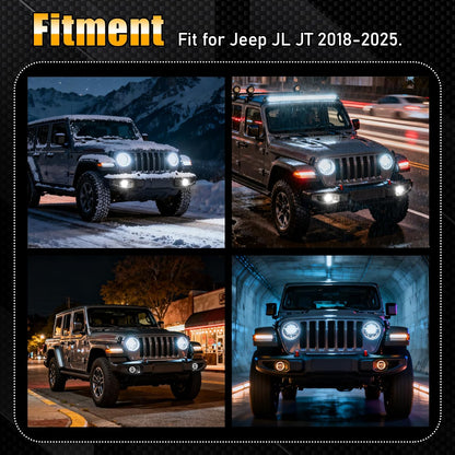 2PCS LED Fog Lights for 2018-2025 Jeep JL & JT - White DRL & Amber Halo, Plug & Play