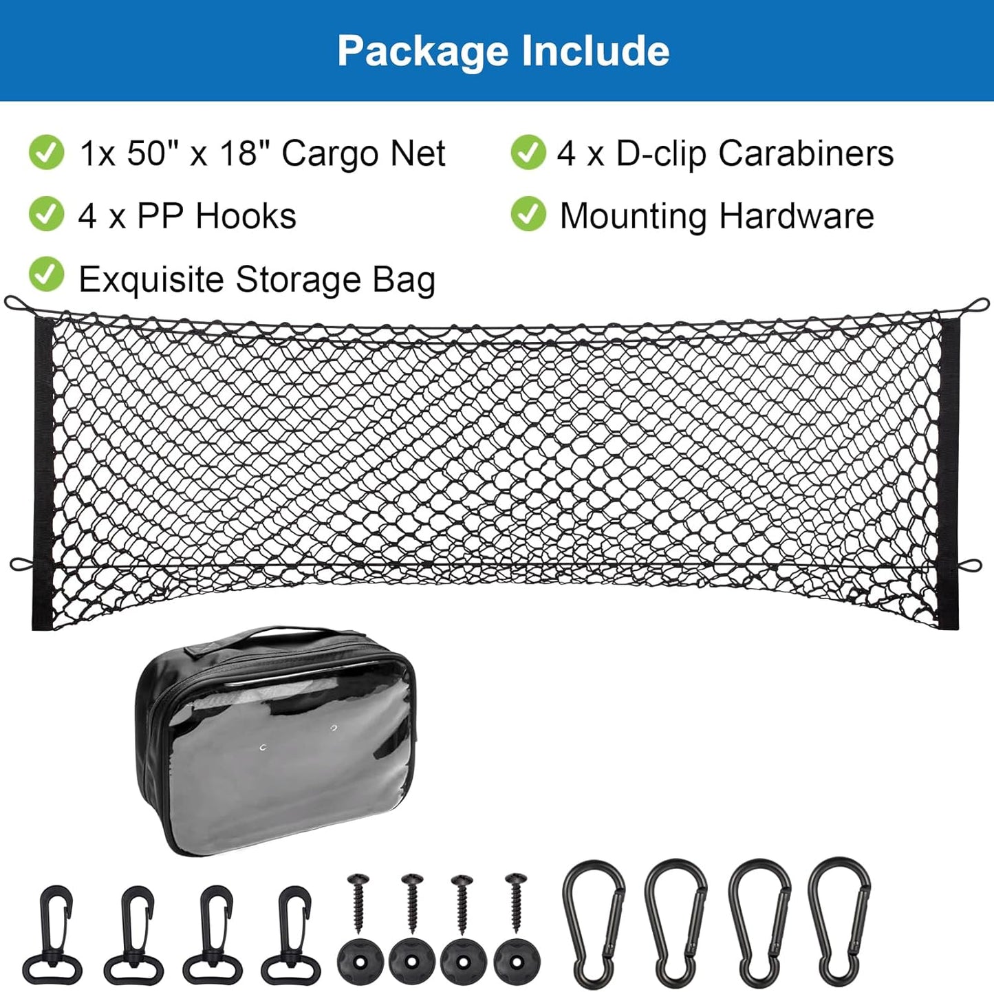 Heavy Duty Elastic Cargo Net (18"x50") for Ford, Chevy & GMC Pickup Beds