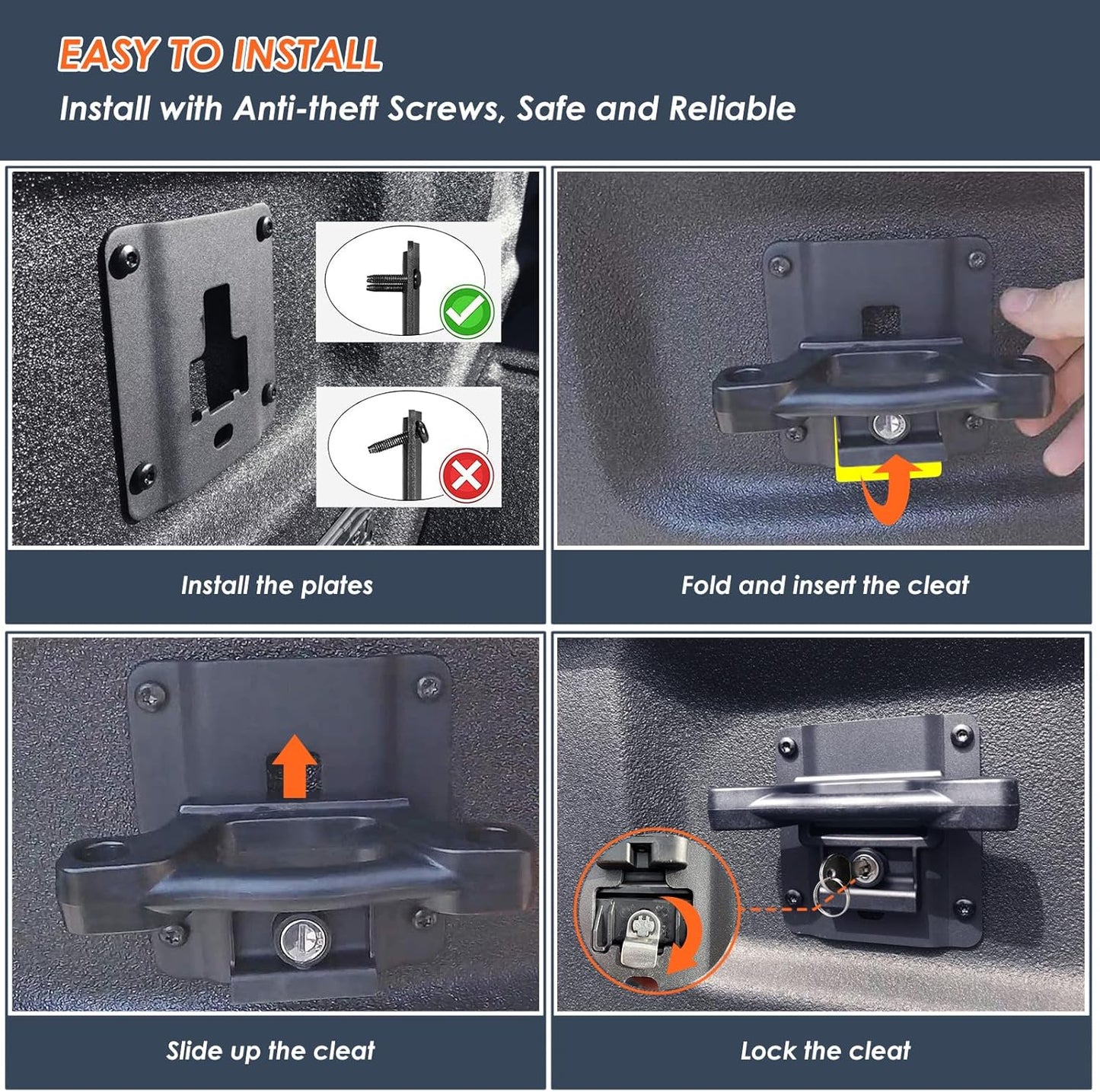 4Pcs Truck Bed Tie Down Anchors Boxlink Cleats & Plates Compatible with Ford F150 F250 F350 & Raptor 2015-2024 2025