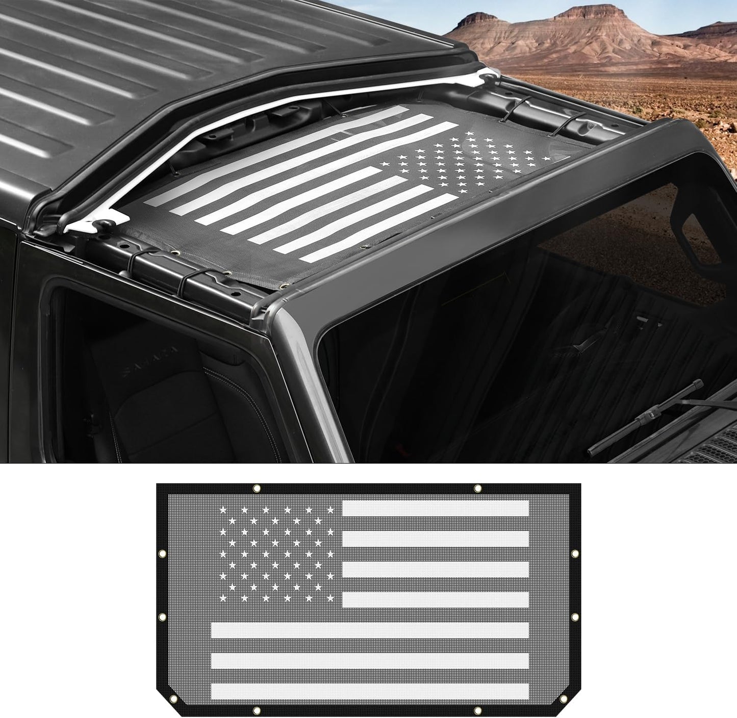 American Flag Bikini Mesh Sunshade for 2018-2023 Jeep Wrangler JL & Gladiator JT