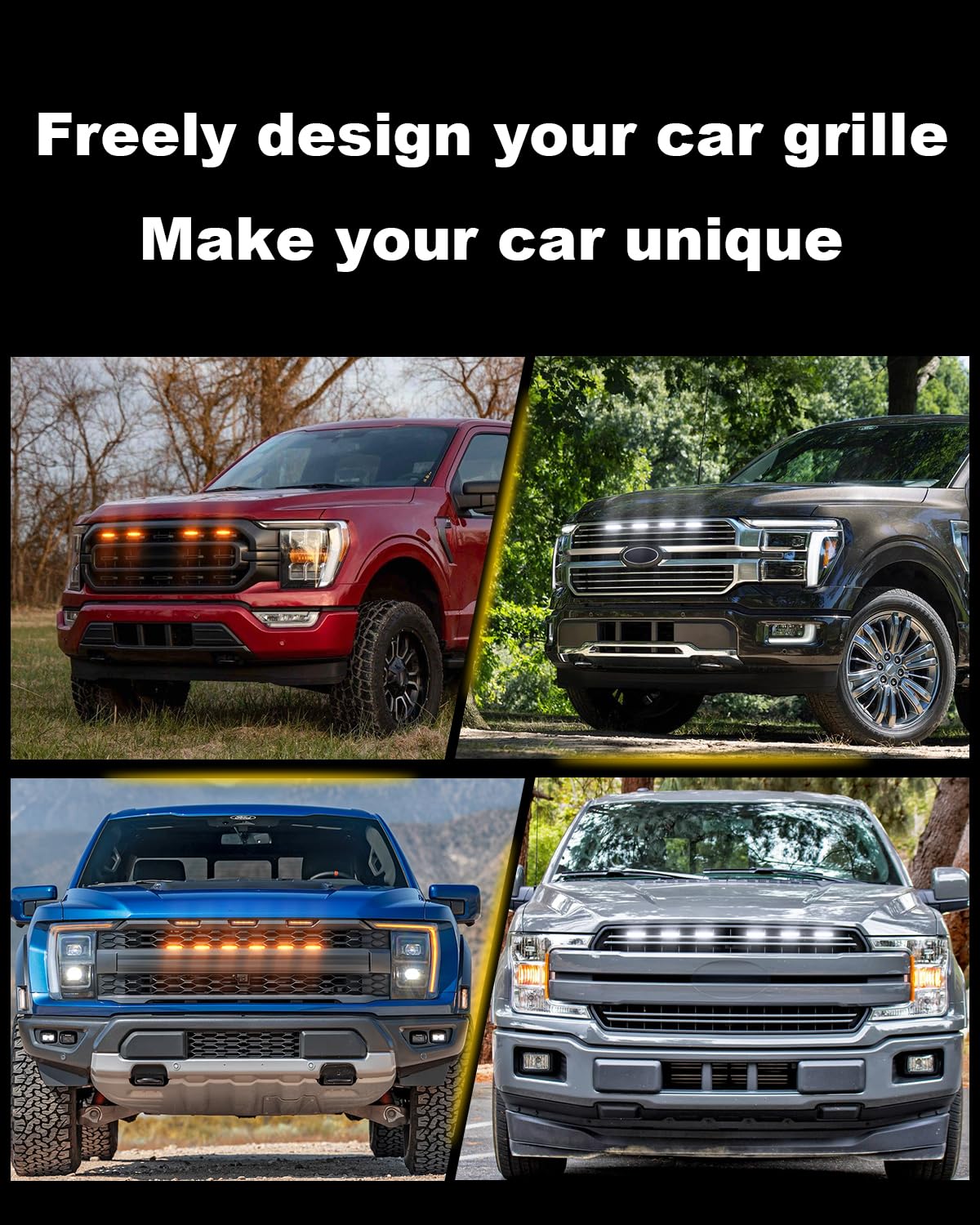 Ford F150 LED Front Grill Lights (2018-2026 Amber, 4-Pack)