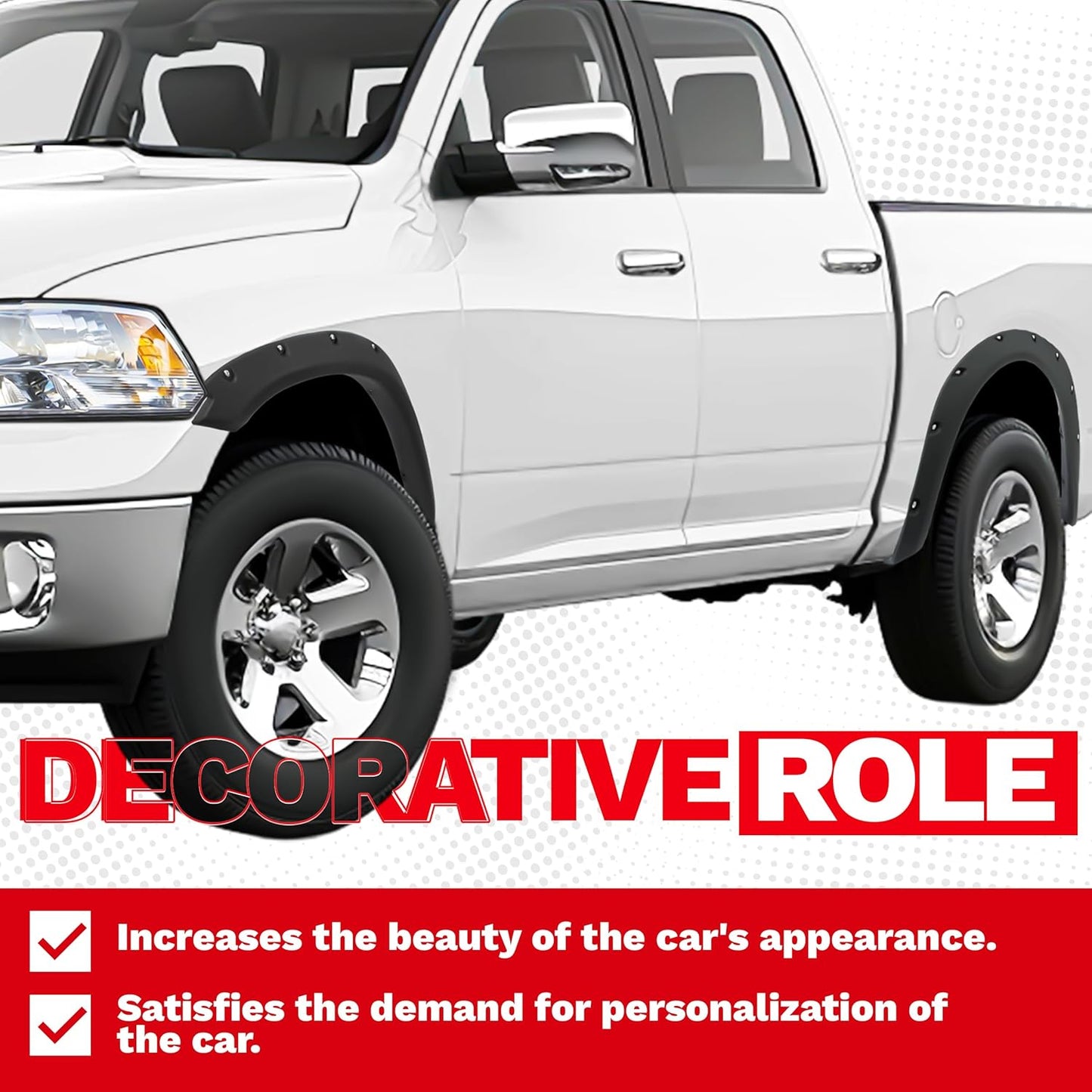 4-PCS Fender Flares for 2009-2018 Ram 1500 & 2019-2023 Classic Fleetside - Textured Black Rivet Style