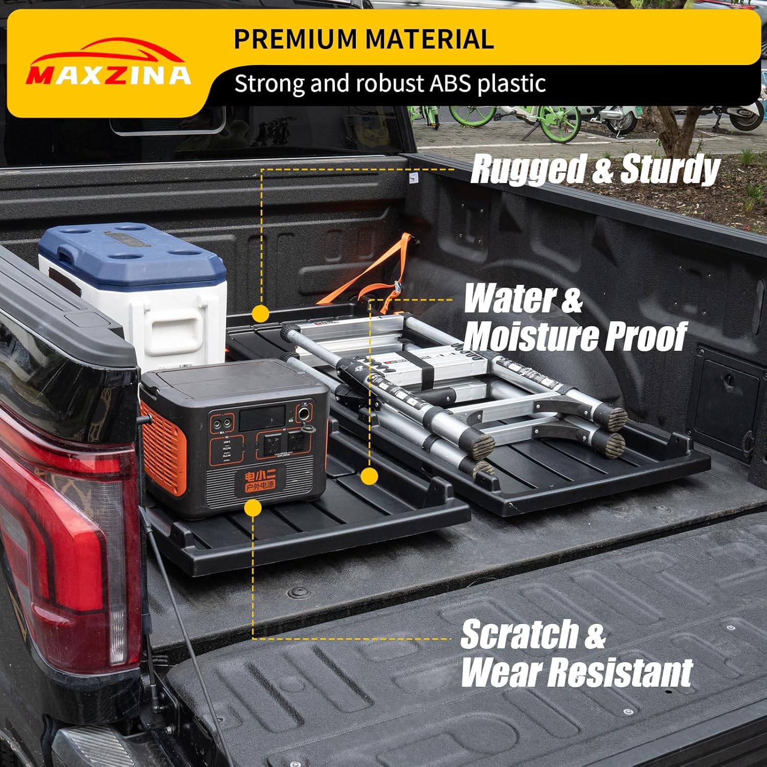 Slide-Out Truck Bed Cargo Tray Compatible with Ford F-150 Chevy Silverado GMC Sierra Dodge Ram Toyota Tundra ABS Plastic Lightweight Truck Bed Organizer Trolley System (62.36''*47.71''*3.47'')