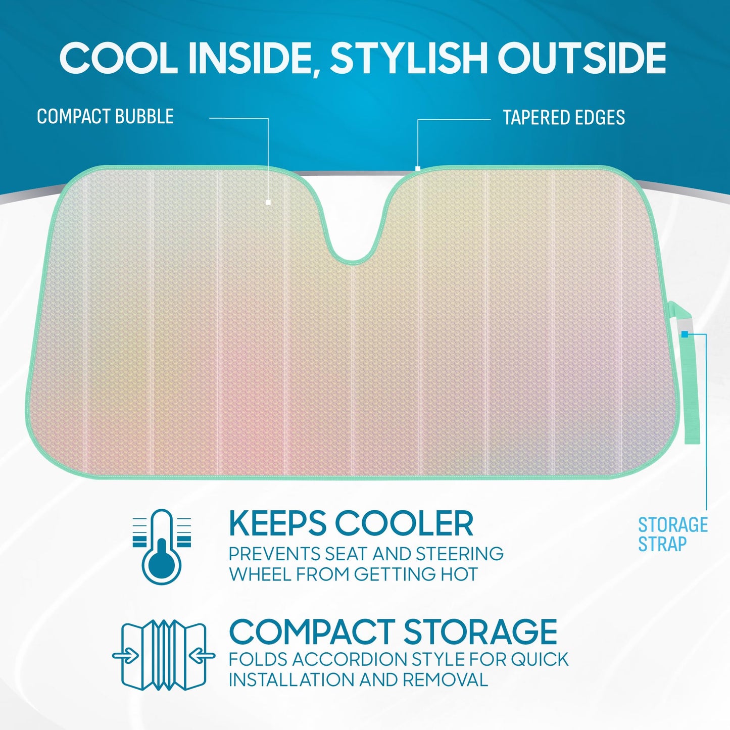 Iridescent Matte White Sunshade (58"x27") for Car/Truck/SUV - UV Block & Accordion Fold