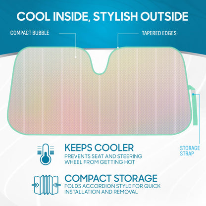 Iridescent Matte White Sunshade (58"x27") for Car/Truck/SUV - UV Block & Accordion Fold