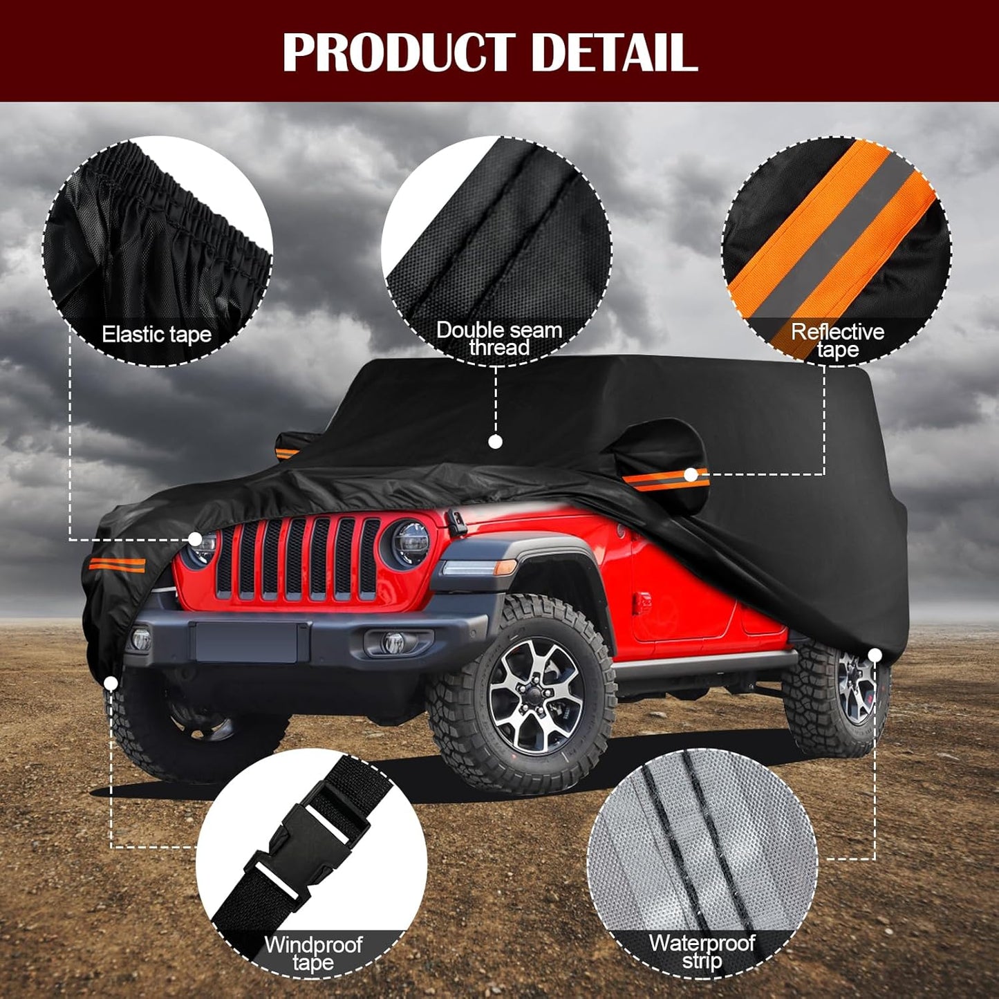 Waterproof Car Cover for 2006-2025 Jeep Wrangler 4-Door - with Driver Door Zipper