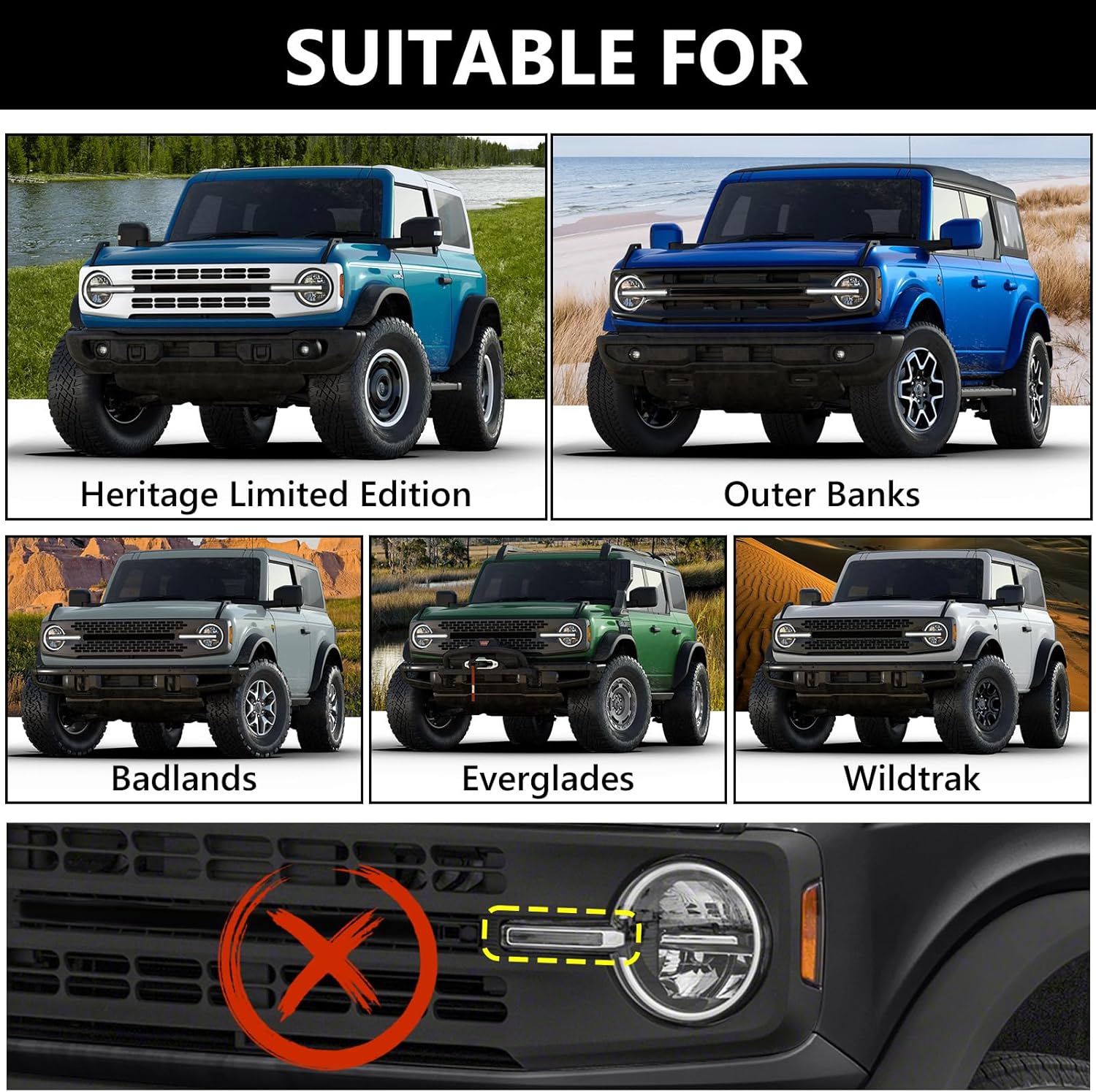 Left Full LED Headlight for Ford Bronco 2021 2022 2023 2024 2025, LH Headlamp Assembly Projector OE Factory Style Replacement for M2DZ13008F Driver Side