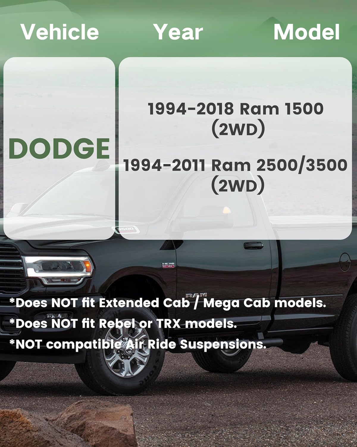 3" Front PU Leveling Spacers for 1994-2018 Ram 1500 2WD & 1994-2011 Ram 2500/3500 2WD