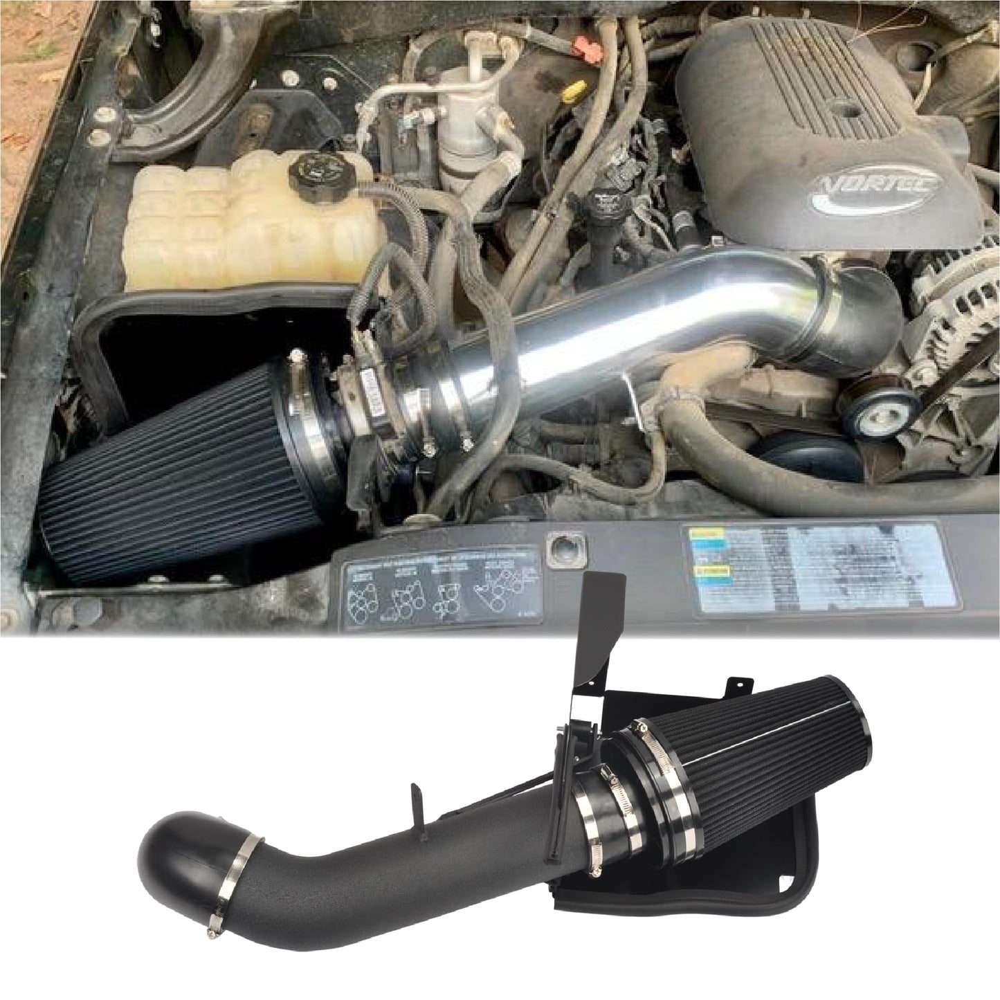 4" Cold Air Intake with Shield for 1999-2006 Chevy/GMC V8 4.8L-6.0L Silverado 1500/2500/3500 (Black)