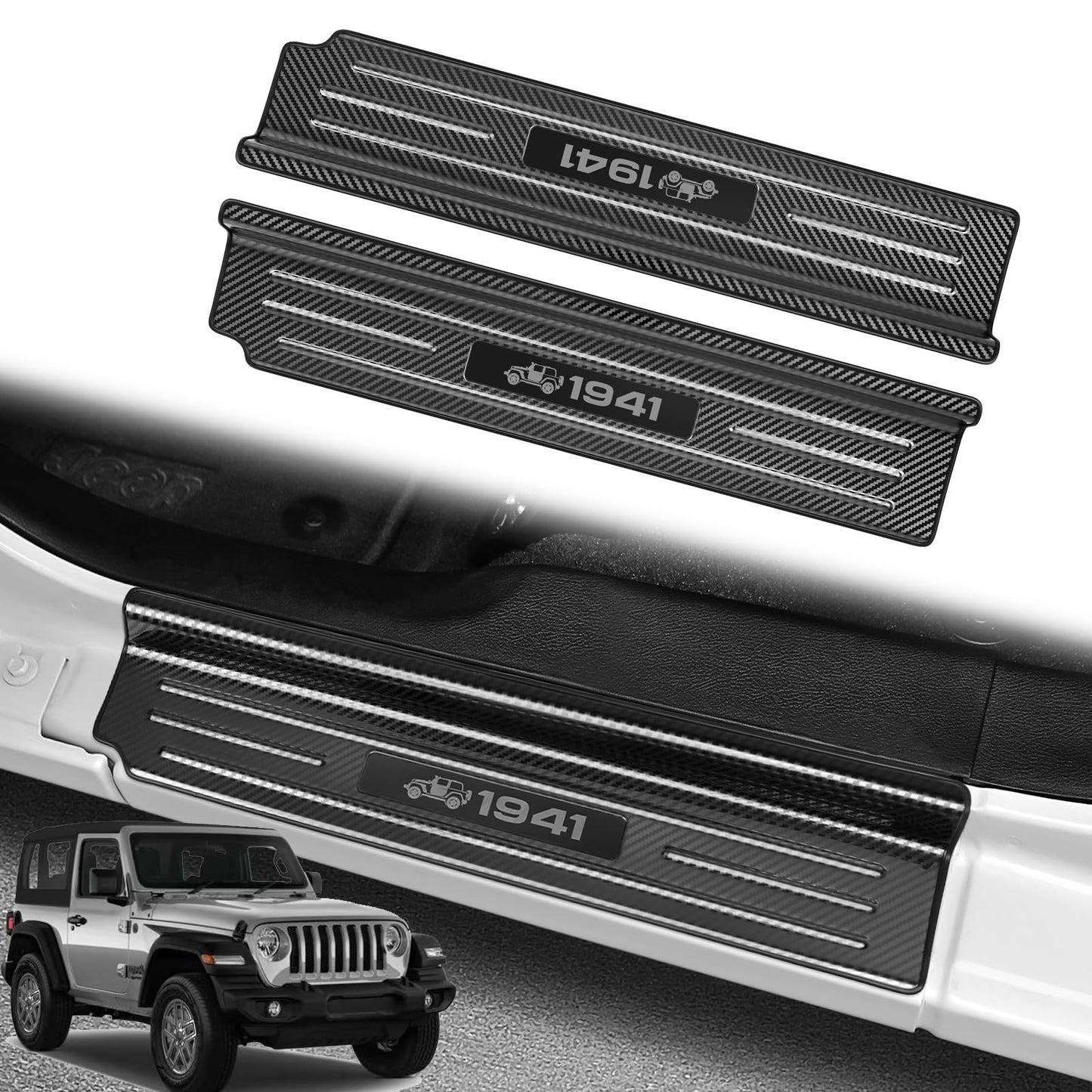 4-PCS Brushed Stainless Door Sill Protectors for 2018-2026 Jeep Wrangler JL & Gladiator JT - Front/Rear Pedal Kick Protection