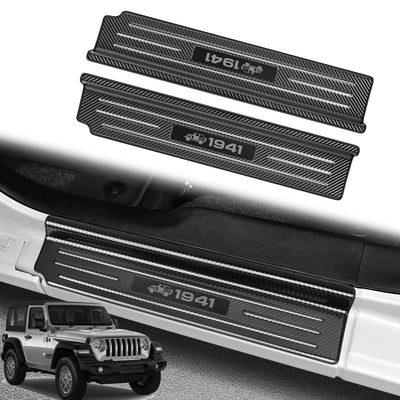 4-PCS Brushed Stainless Door Sill Protectors for 2018-2026 Jeep Wrangler JL & Gladiator JT - Front/Rear Pedal Kick Protection