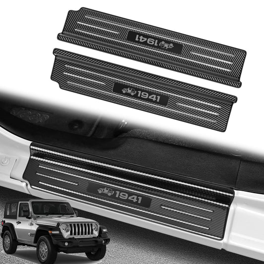 4-PCS Brushed Stainless Door Sill Protectors for 2018-2026 Jeep Wrangler JL & Gladiator JT - Front/Rear Pedal Kick Protection