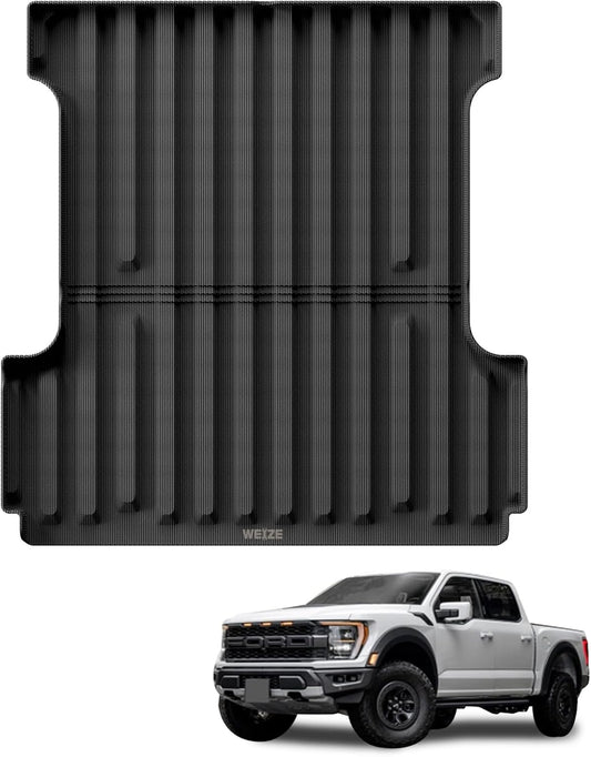 WEIZE Truck Bed Mat for Ford F-150 2015-2025/F-150 Lightning 2022-2023 5.5ft (5'6", 67.1in), All Weather Protection TPE Truck Bed Liner Durable Easy Clean Black