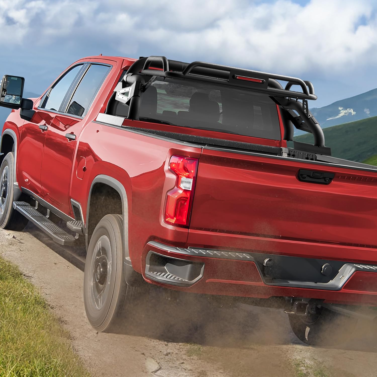 Truck Roll Bar with Cargo Carrier Basket for Full Size Trucks Heavy Duty Chase Rack Sport Bar Compatible with Ford F150, Ram 1500, Chevy Silverado, Tundra, Titan & GMC Sierra