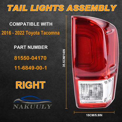 Nakuuly Tail Light Rear Lamp Compatible With 2016-2022 Toyota Tacoma Right Passenger Side Taillight Brake Signal Assembly with Bulb # ‎81550-04170