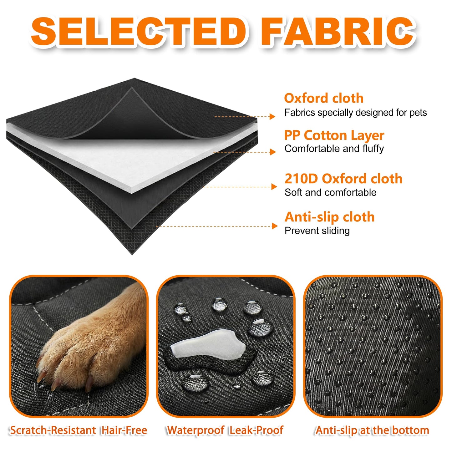 Waterproof Dog Cargo Liner - Large Universal Fit w/Bumper Flap, Non-Slip Scratchproof for SUV/Sedan/Van (Black)