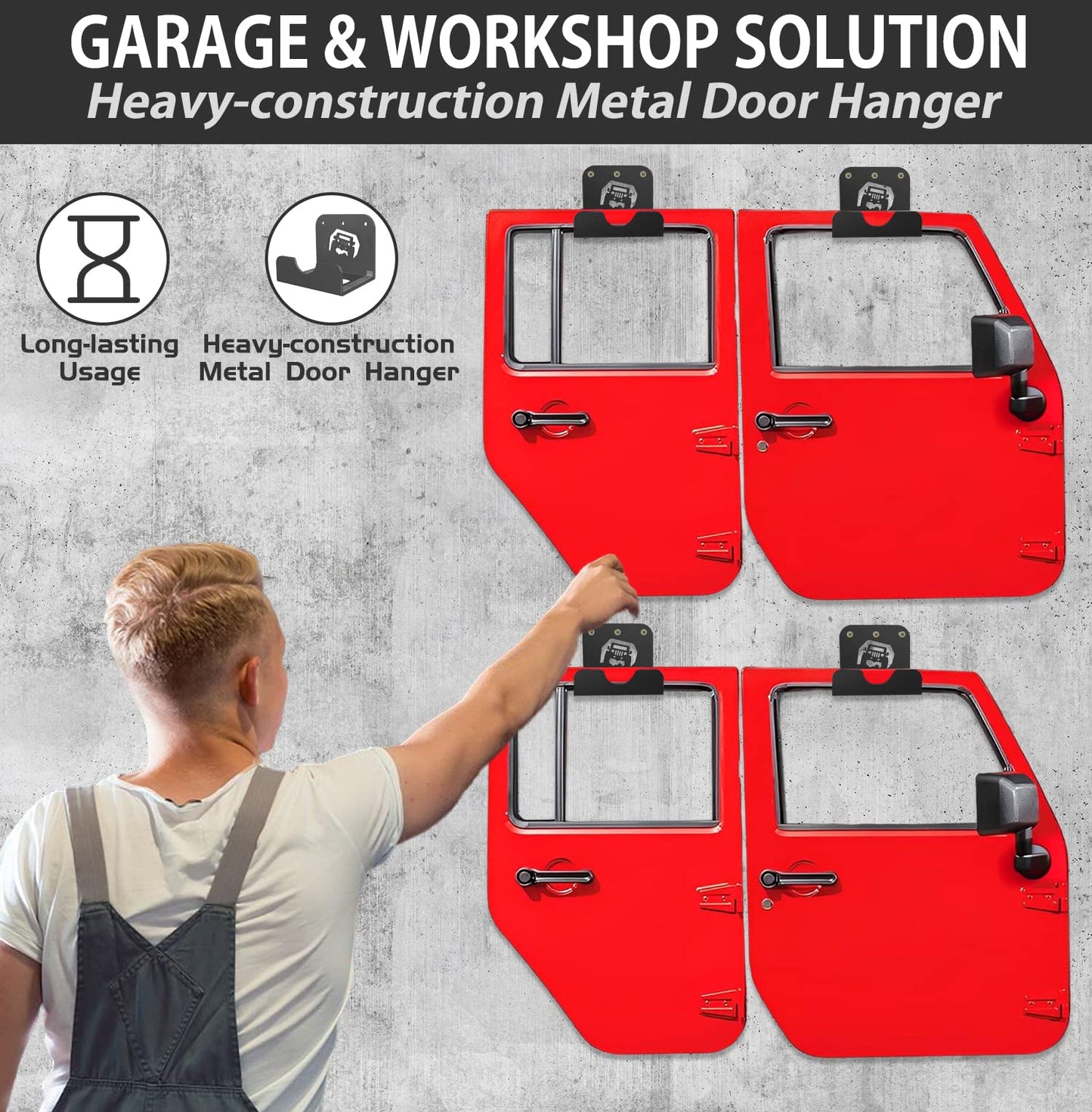 Heavy-Duty Door Storage Hangers (4-PCS) with Rubber Mount for 1956-2021 Jeep Wrangler & Gladiator