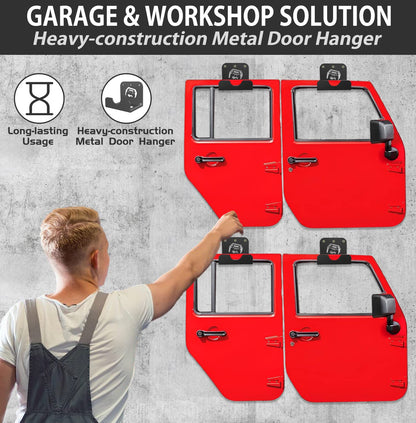 Heavy-Duty Door Storage Hangers (4-PCS) with Rubber Mount for 1956-2021 Jeep Wrangler & Gladiator