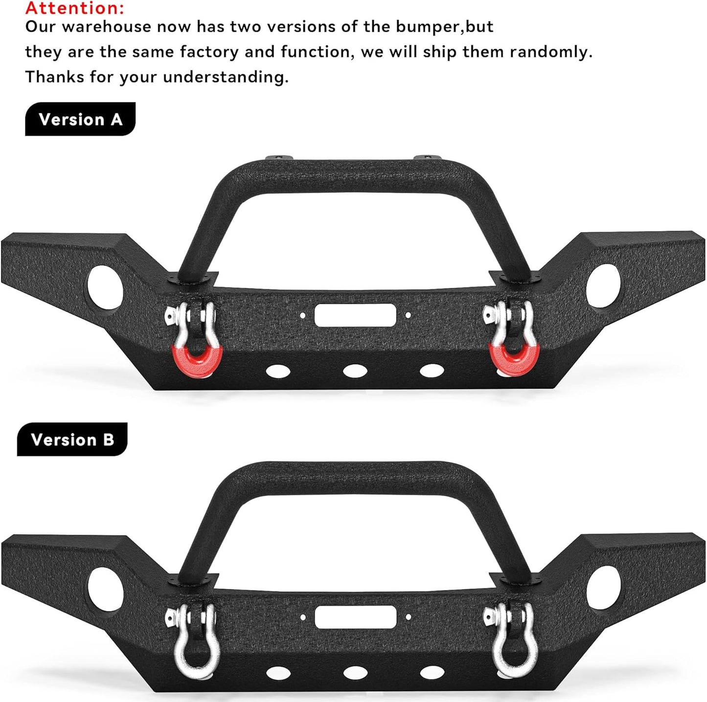 LEDKINGDOMUS Full Width Front Bumper Compatible with 07-18 Jeep Wrangler JK and JK Unlimited Rock Crawler With Fog Lights Hole, Winch Plate Black Textured