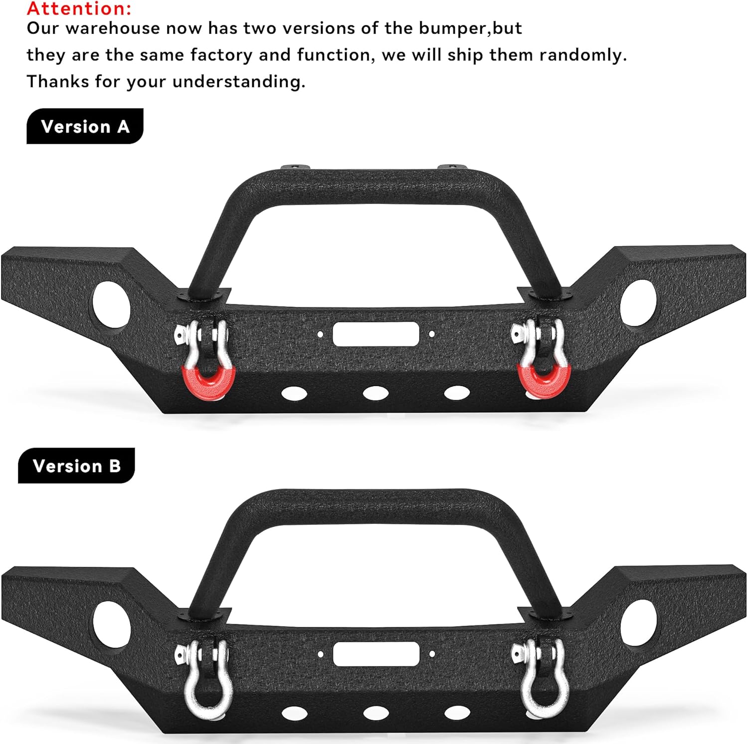 LEDKINGDOMUS Full Width Front Bumper Compatible with 07-18 Jeep Wrangler JK and JK Unlimited Rock Crawler With Fog Lights Hole, Winch Plate Black Textured