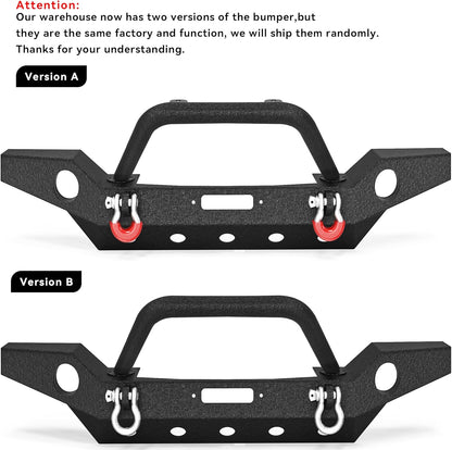 LEDKINGDOMUS Full Width Front Bumper Compatible with 07-18 Jeep Wrangler JK and JK Unlimited Rock Crawler With Fog Lights Hole, Winch Plate Black Textured