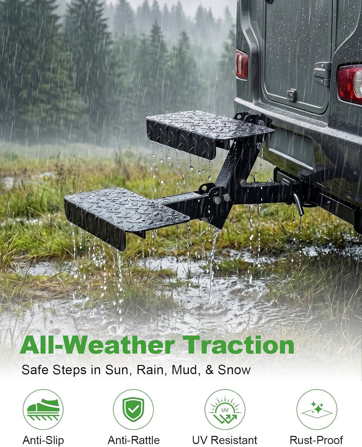 Heavy-Duty Foldable 2-Step Dog Hitch for 2" Receiver - Adjustable Height, Universal for SUV/Truck/RV