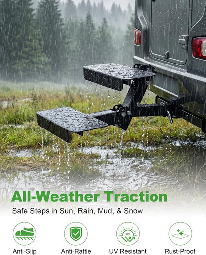 Heavy-Duty Foldable 2-Step Dog Hitch for 2" Receiver - Adjustable Height, Universal for SUV/Truck/RV