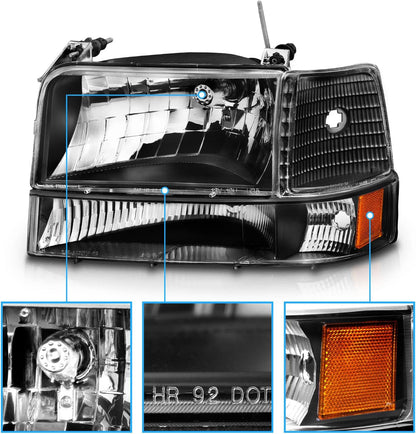 Headlight Assembly w/Bumper Corner Lamp Set for 1992-1996 Ford F150 F250 F350 Bronco Truck - OHMU